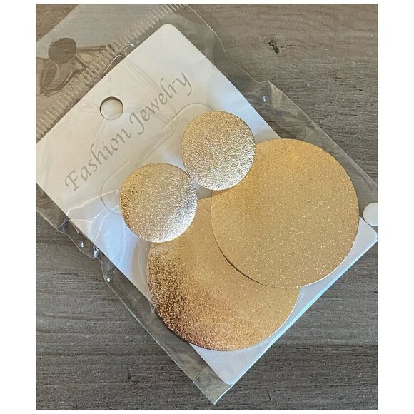 NEW Drop Earrings Boho Festival Gold Circle Modern Geometric Textured - Picture 8 of 8